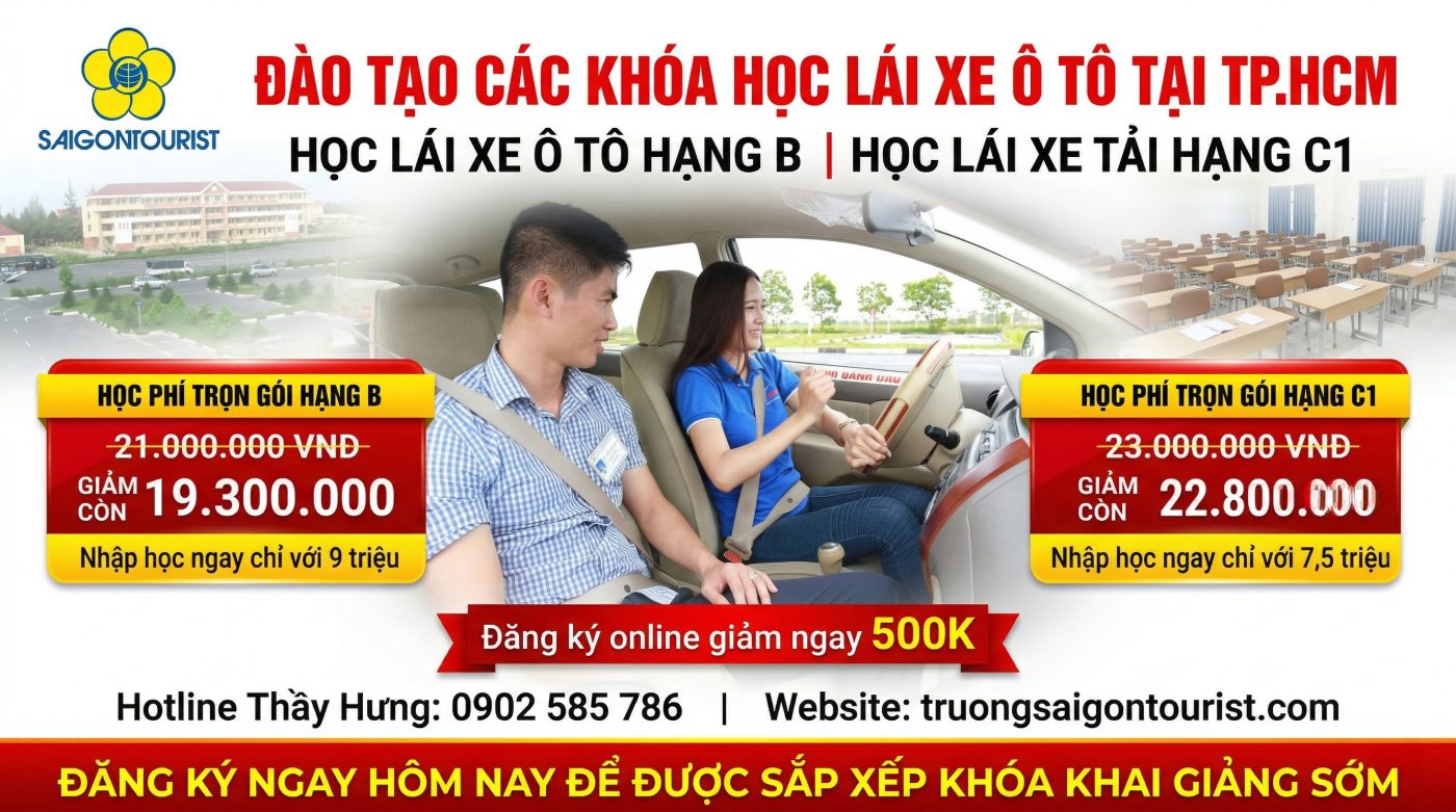 Học lái xe ô tô quận Gò Vấp – Uy tín, học thực hành nhiều, liên hệ ngay 6 Trường Sài Gòn Tourist - Thường xuyên tuyển sinh các khoá học lái xe ô tô tại tphcm