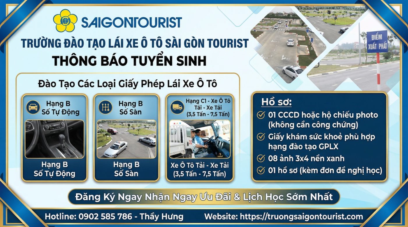 Học lái xe ô tô quận 1 2 Trường Sài Gòn Tourist - Thường xuyên tuyển sinh các khoá học lái xe ô tô tại tphcm
