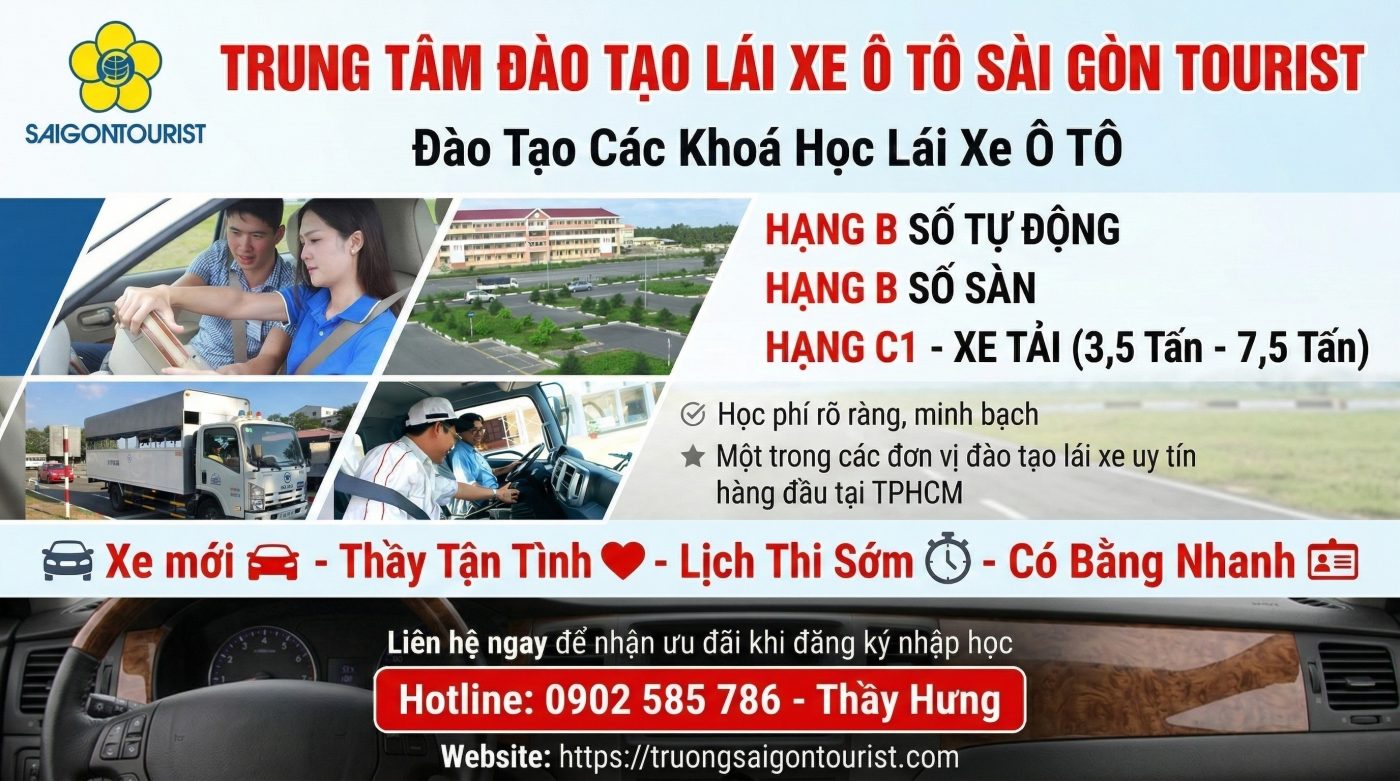 Trường Sài Gòn Tourist - Thường xuyên tuyển sinh các khoá học lái xe ô tô tại tphcm