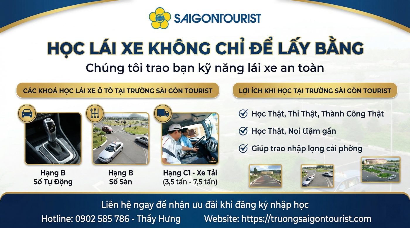 Học lái xe ô tô quận 2 2 Trường Sài Gòn Tourist - Thường xuyên tuyển sinh các khoá học lái xe ô tô tại tphcm