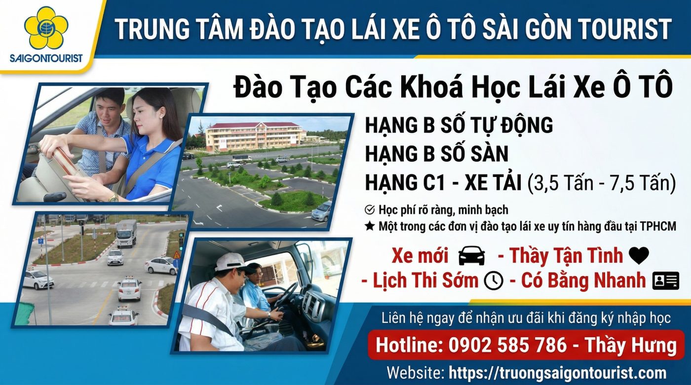 Trường Sài Gòn Tourist - Thường xuyên tuyển sinh các khoá học lái xe ô tô tại tphcm