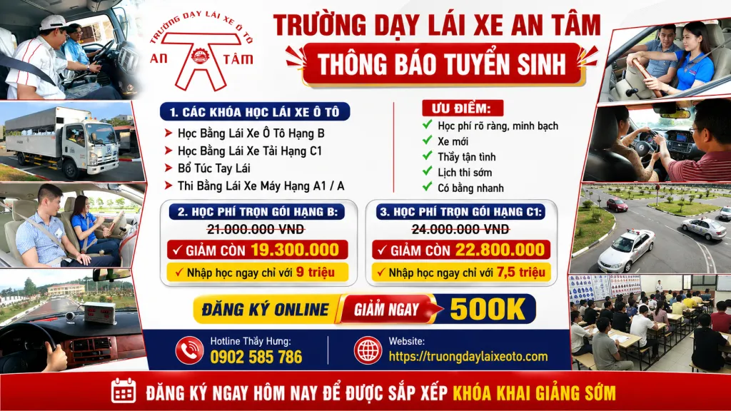 Các khoá học lái xe ô tô - Trường dạy lái xe ô tô An Tâm